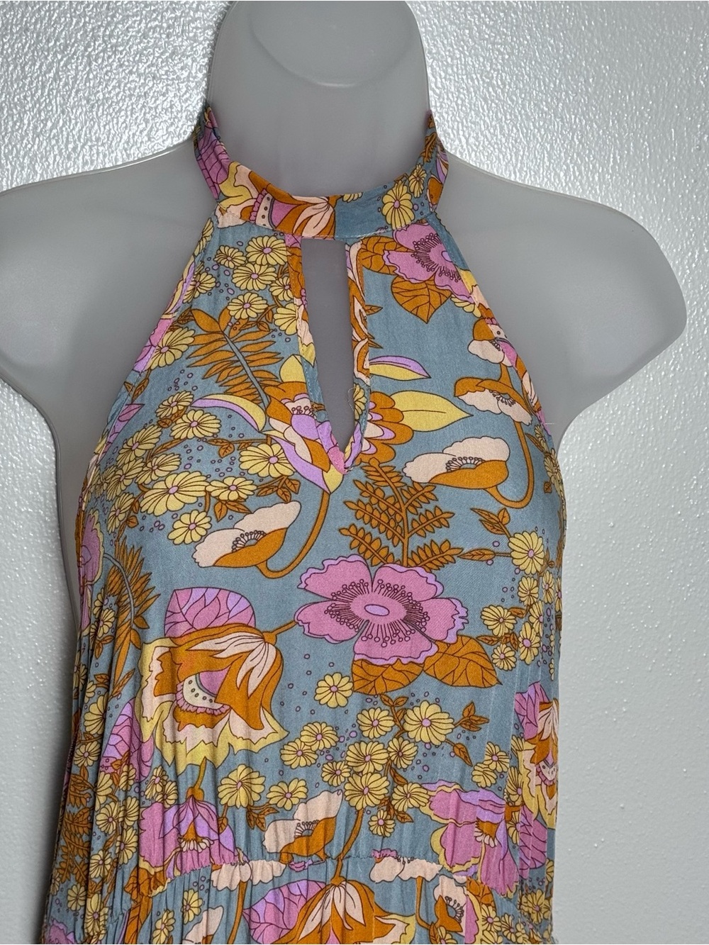 Halter Floral Maxi Dress in Pink, Mustard & Gray - Picture 4 of 10